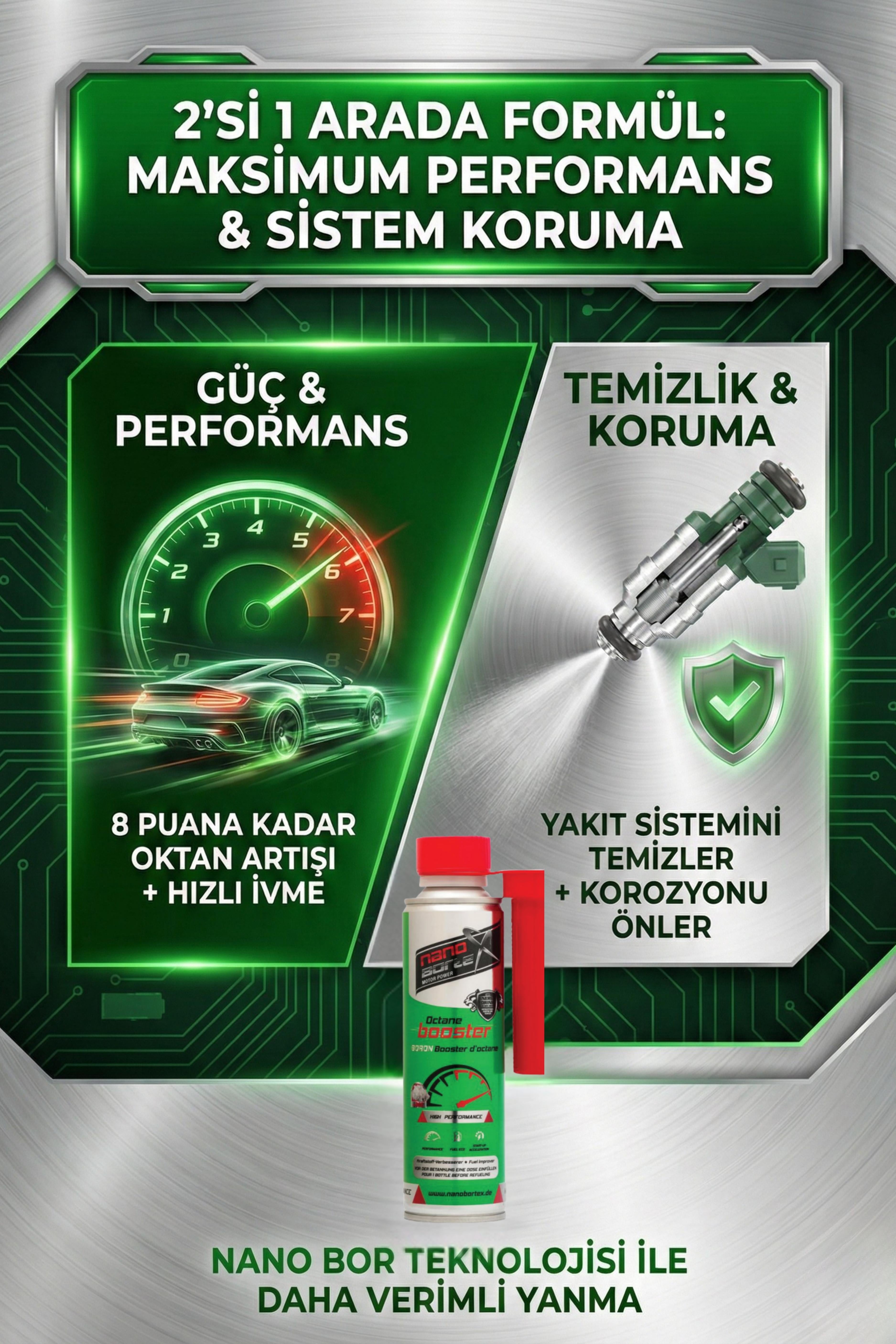 NanoBorTeX Bor Katkılı Oktan Artırıcı 2in1 - Benzin Performans Artırıcı & Yakıt Sistem Temizleyici