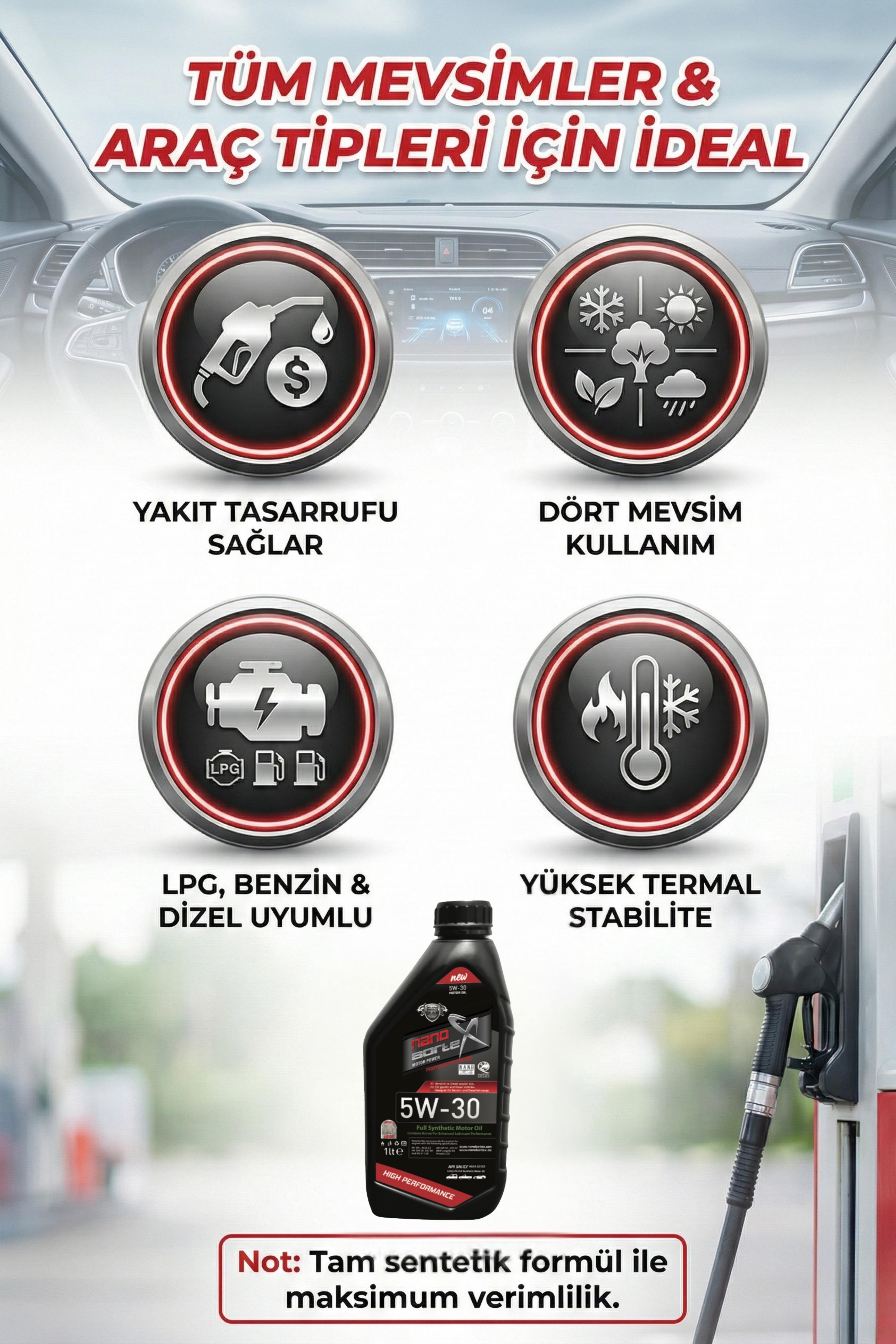 NanoBorTex 5W/30 Tam Sentetik Motor Yağı - Yüksek Performanslı Bor Teknolojisi - Tüm Araçlar