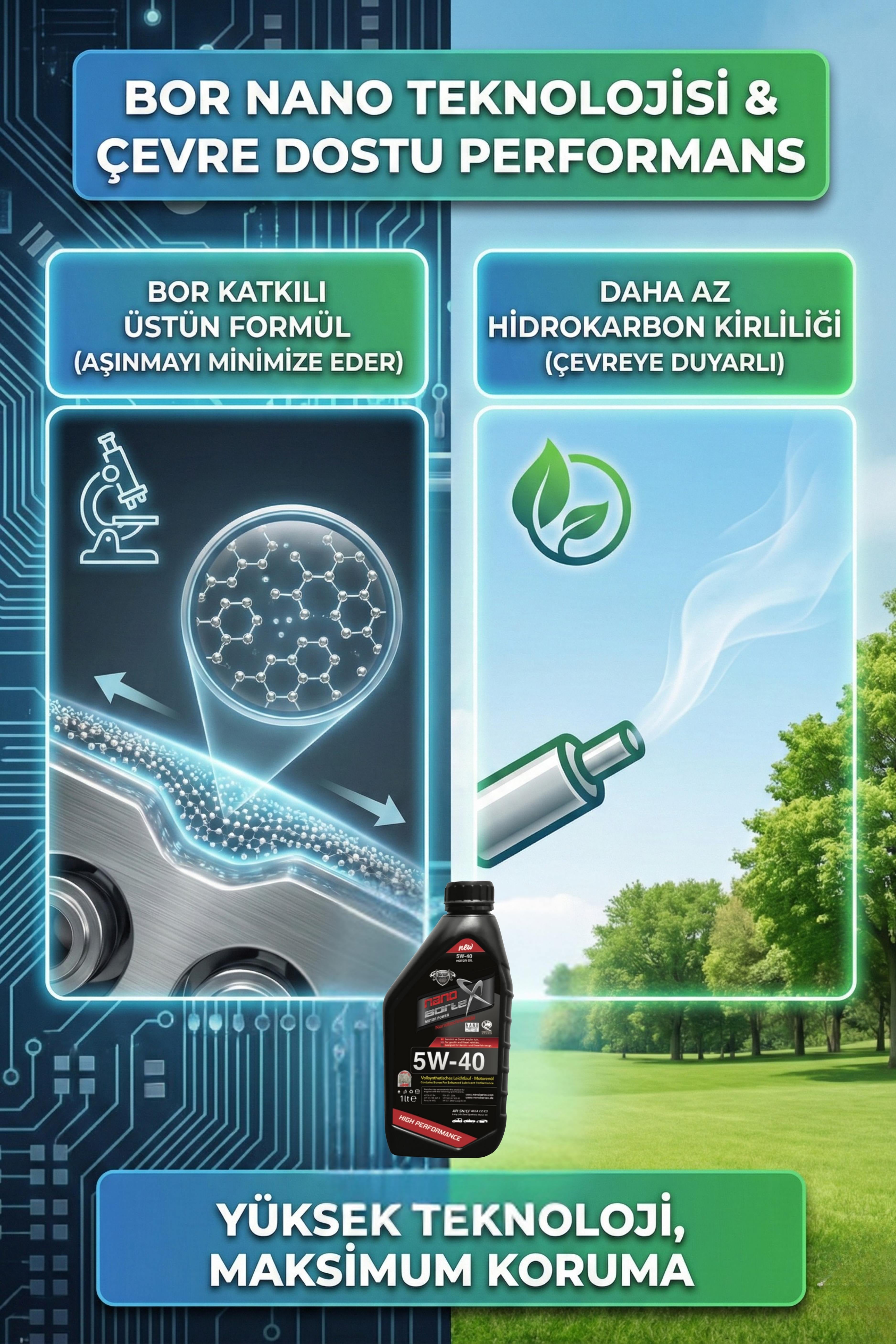 NanoBorTex 5W/40 Tam Sentetik Motor Yağı - Bor Katkılı Maksimum Motor Koruması