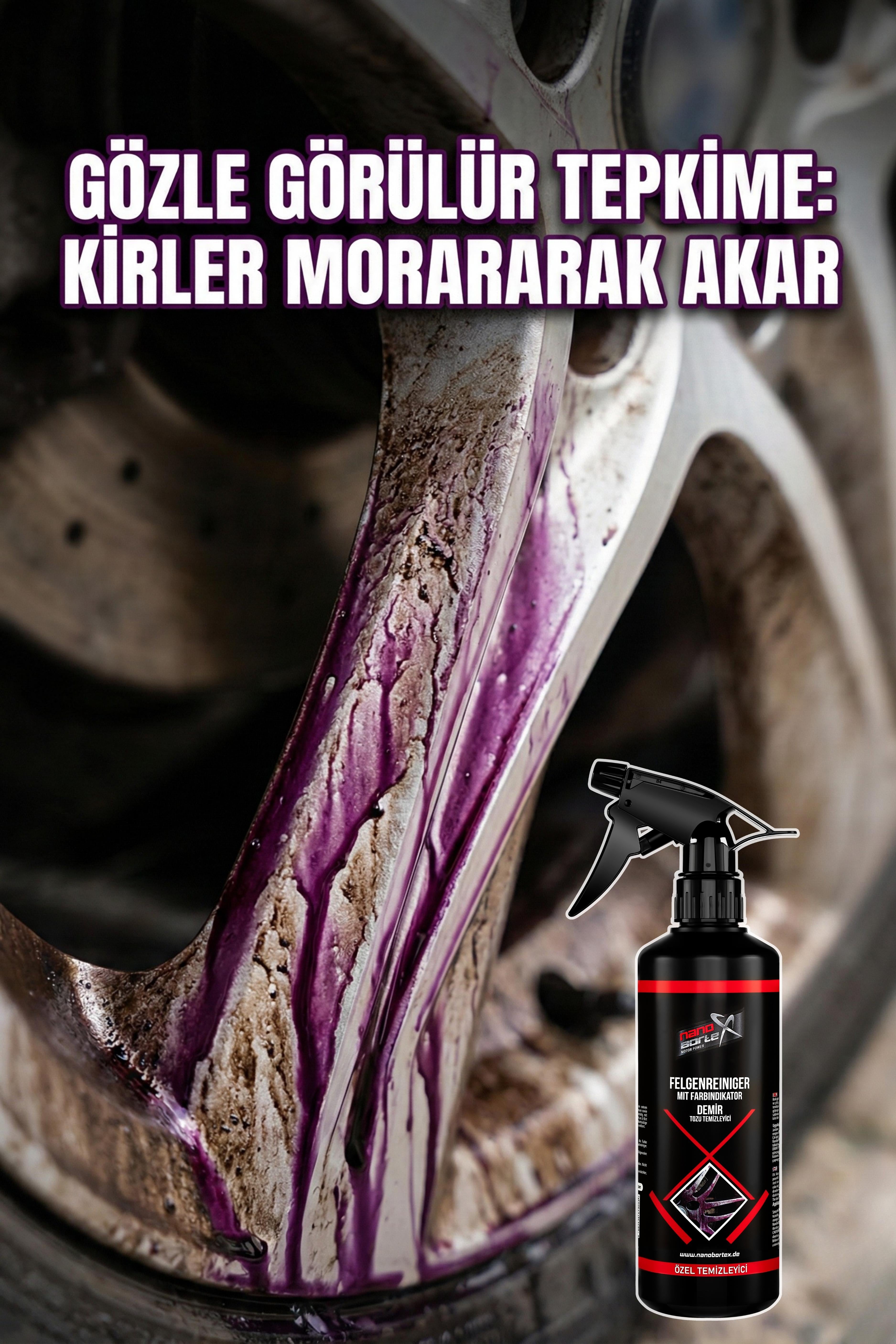 NanoBorTeX Demir Tozu Temizleyici Sprey - Morarma Etkili Jant ve Kaporta Temizleme (pH Nötr) 500 ML