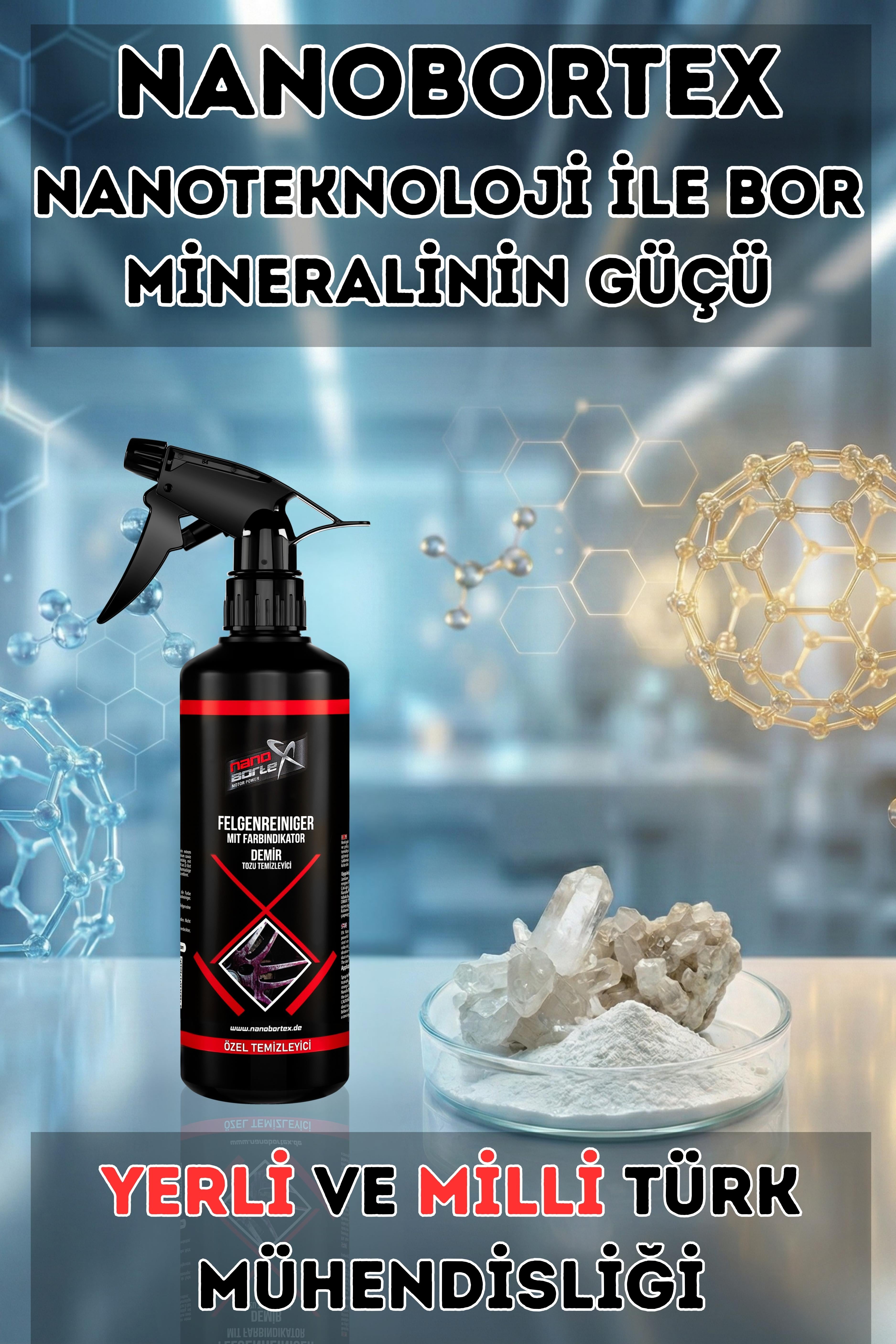NanoBorTeX Demir Tozu Temizleyici Sprey - Morarma Etkili Jant ve Kaporta Temizleme (pH Nötr) 500 ML