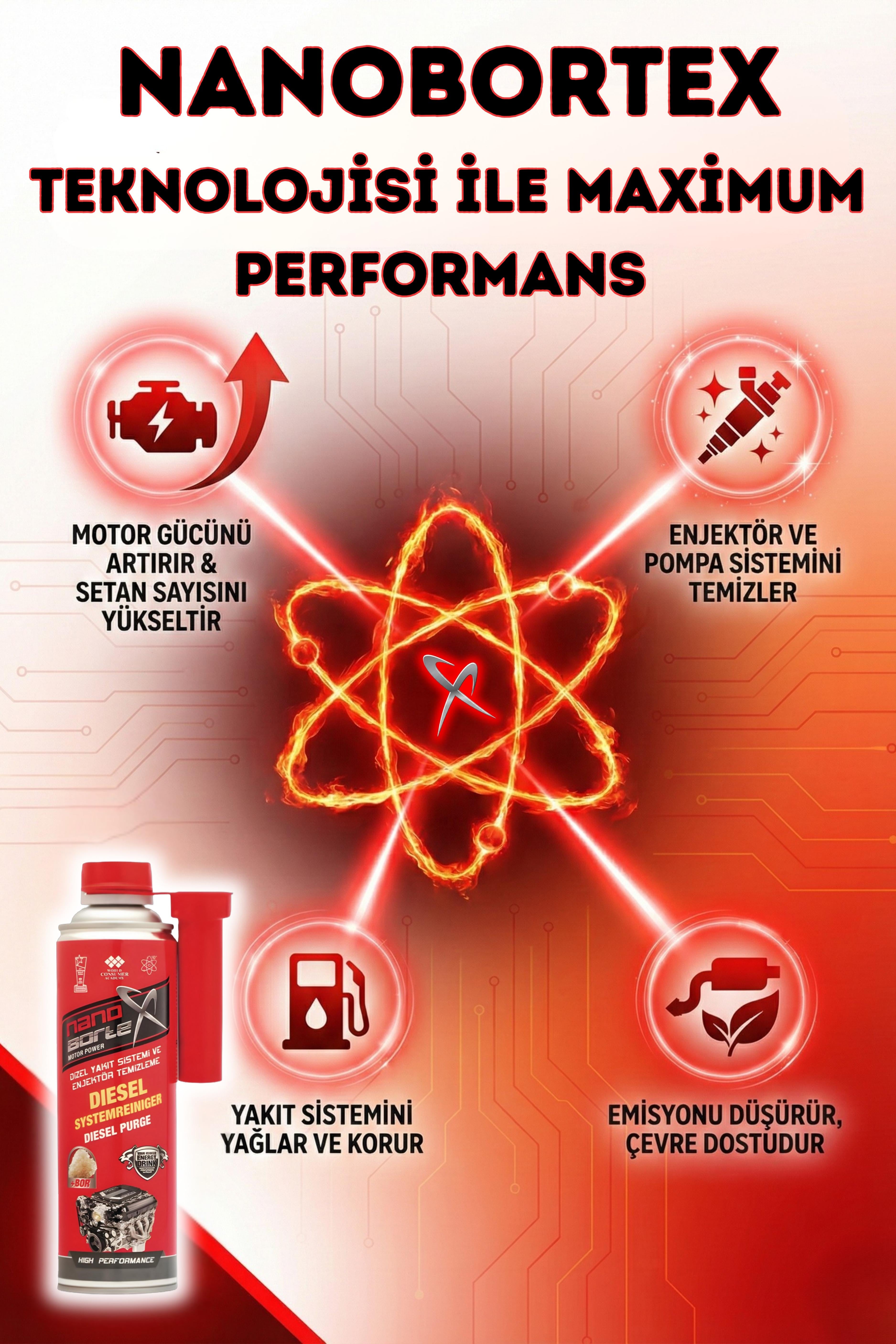 Nanobortex Dizel Sistem Temizleyici - Yakıt Tasarrufu Sağlayan Enjektör Temizleyici Bor Katkısı