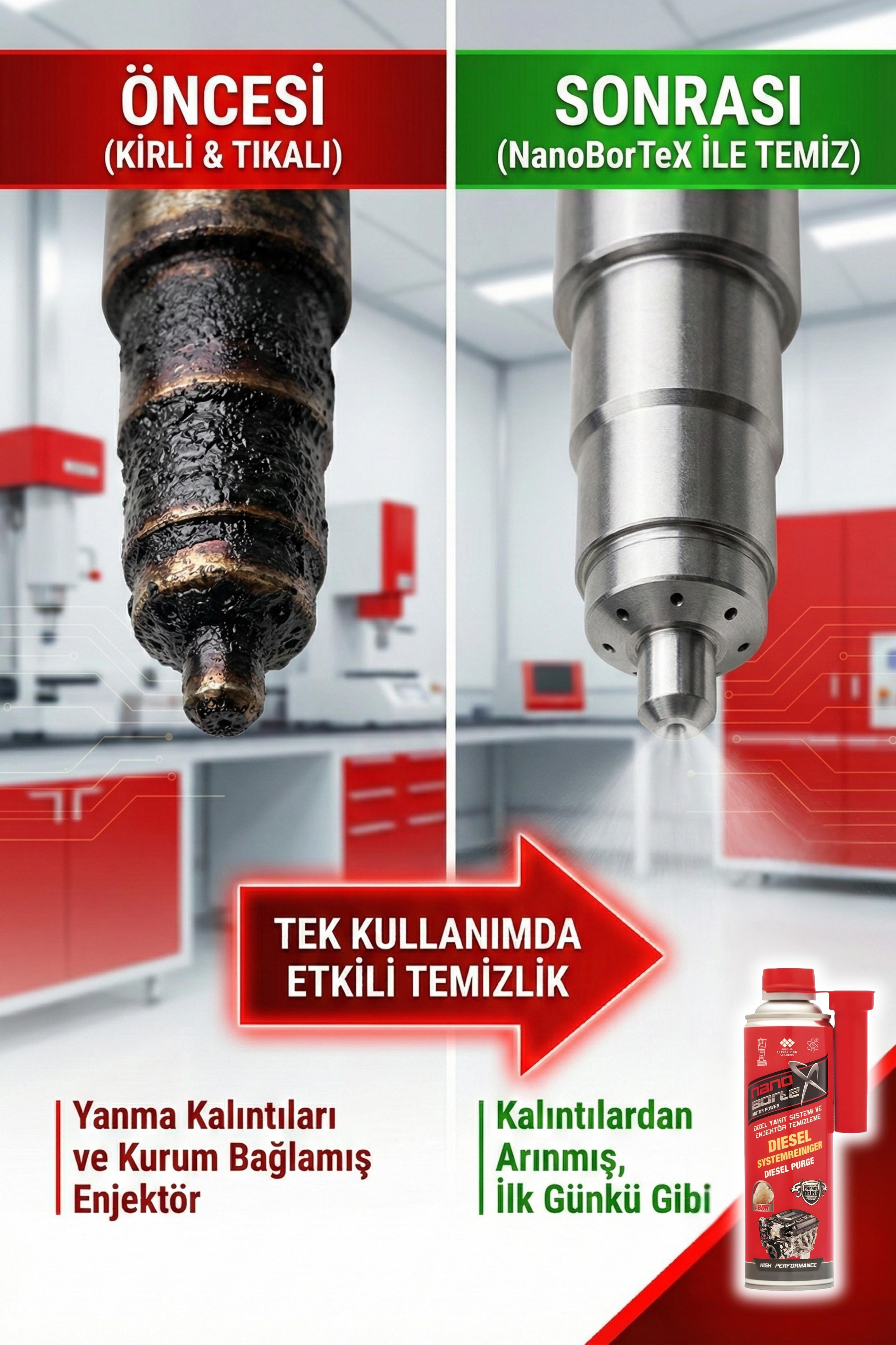 Nanobortex Dizel Sistem Temizleyici - Yakıt Tasarrufu Sağlayan Enjektör Temizleyici Bor Katkısı