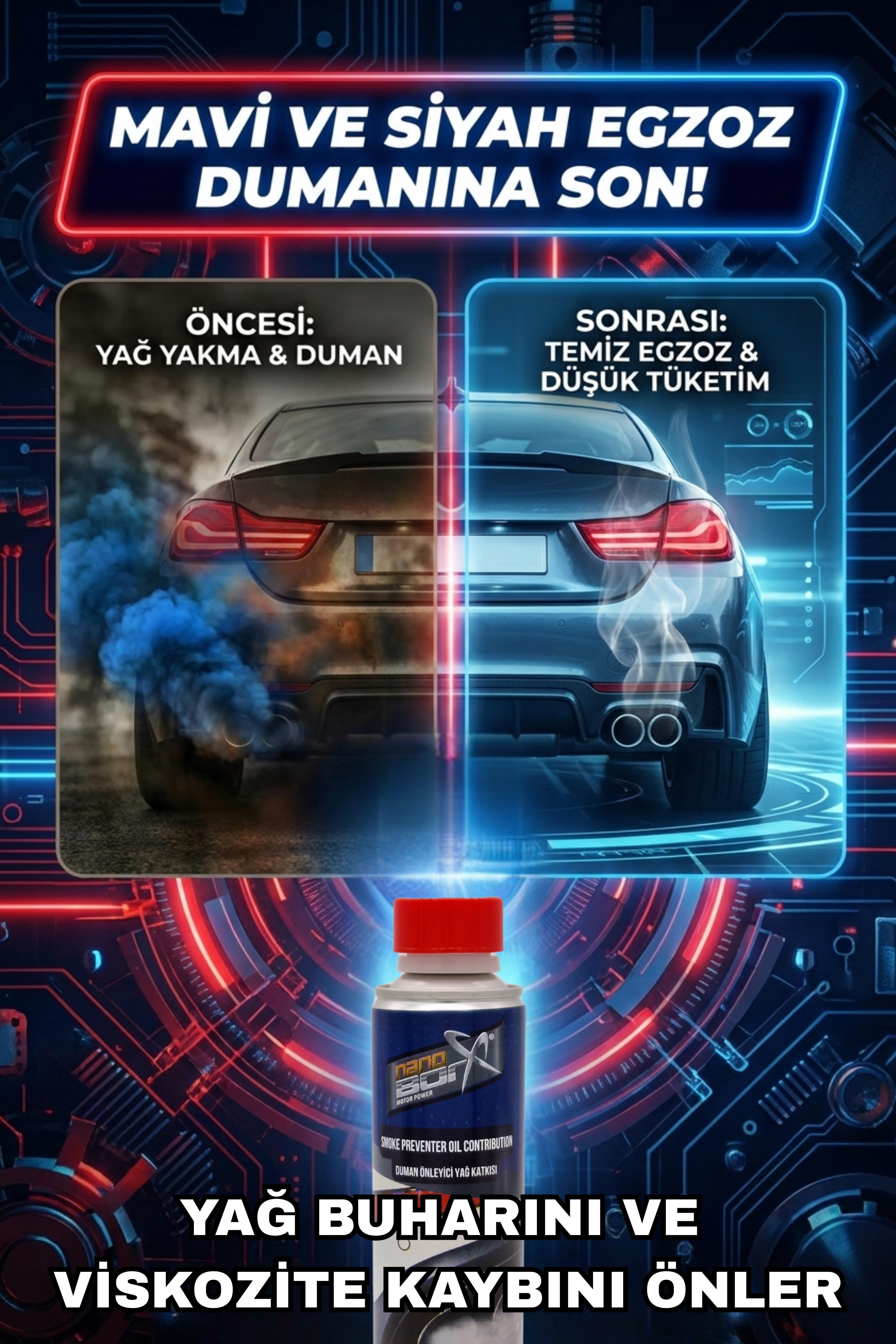 NanoBorTeX Duman Kesici & Yağ Yakma Önleyici Motor Yağ Katkısı - Mavi ve Kara Duman Durdurucu