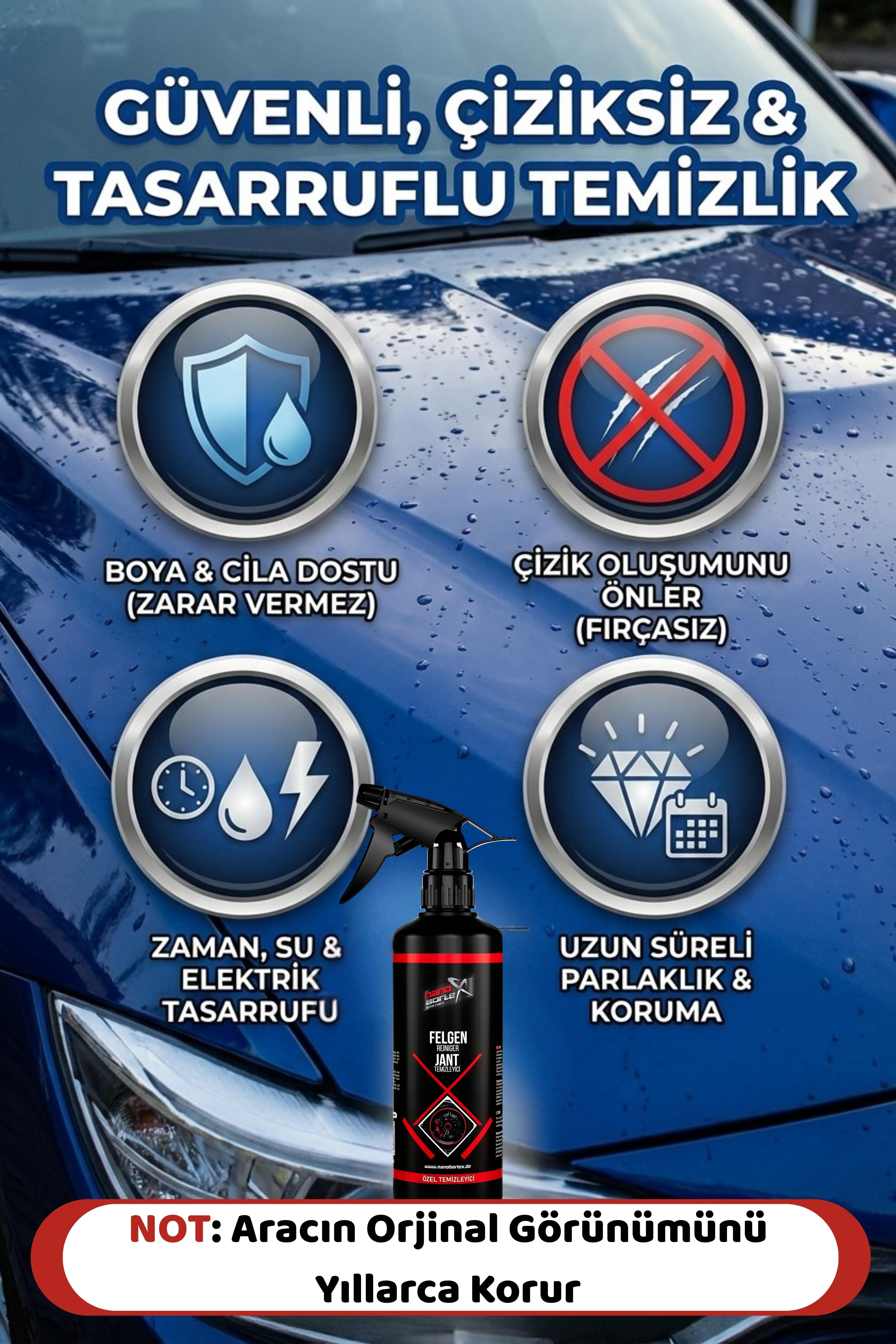 NanoBorTeX Fırçasız Oto Yıkama Şampuanı - Süngersiz Çizik Önleyici Temizlik & Parlaklık 500 ML