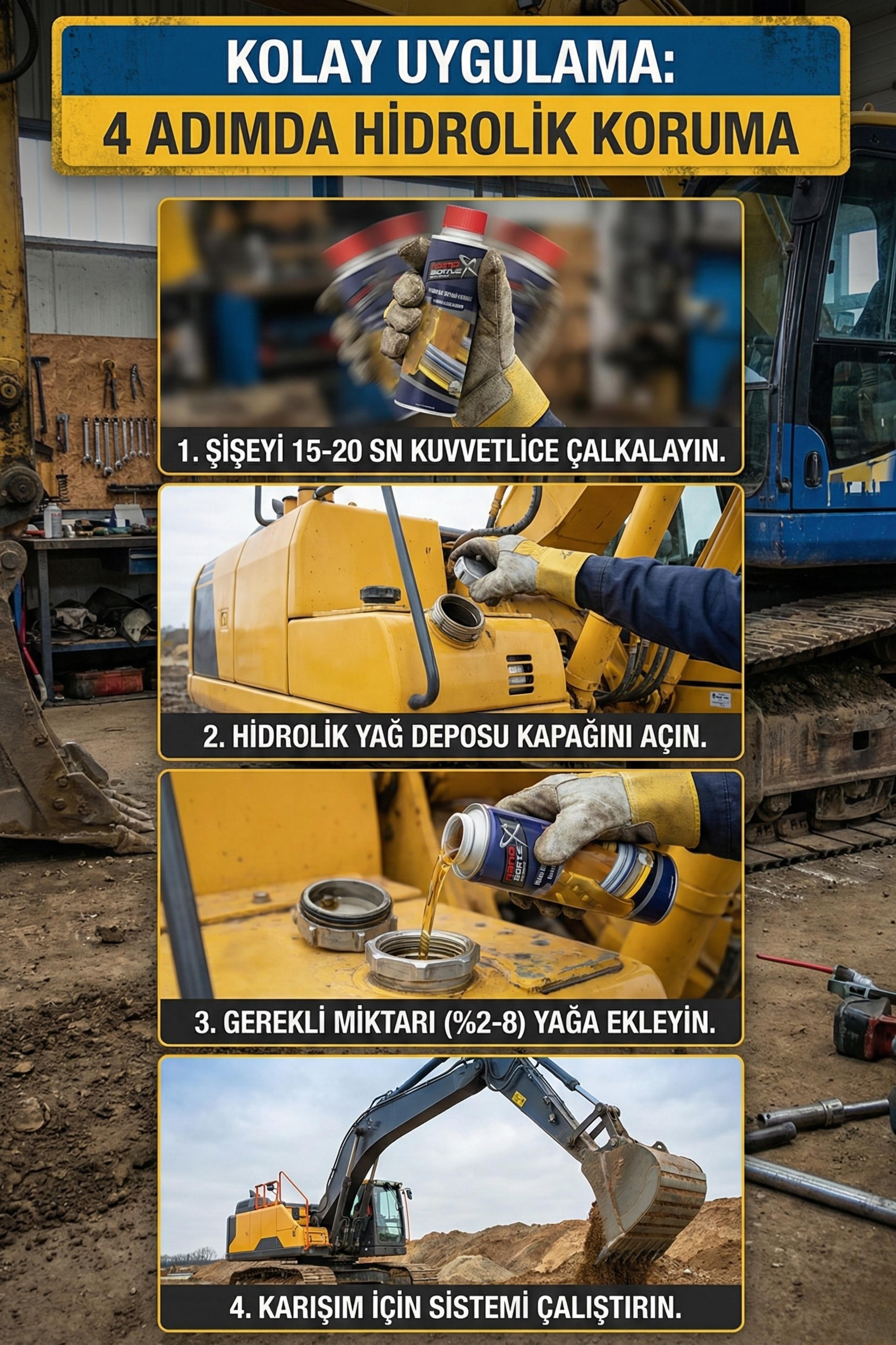NanoBorTeX Hidrolik Sistem Koruyucu Katkı - O-Ring & Conta Yenileyici ve Sürtünme Önleyici