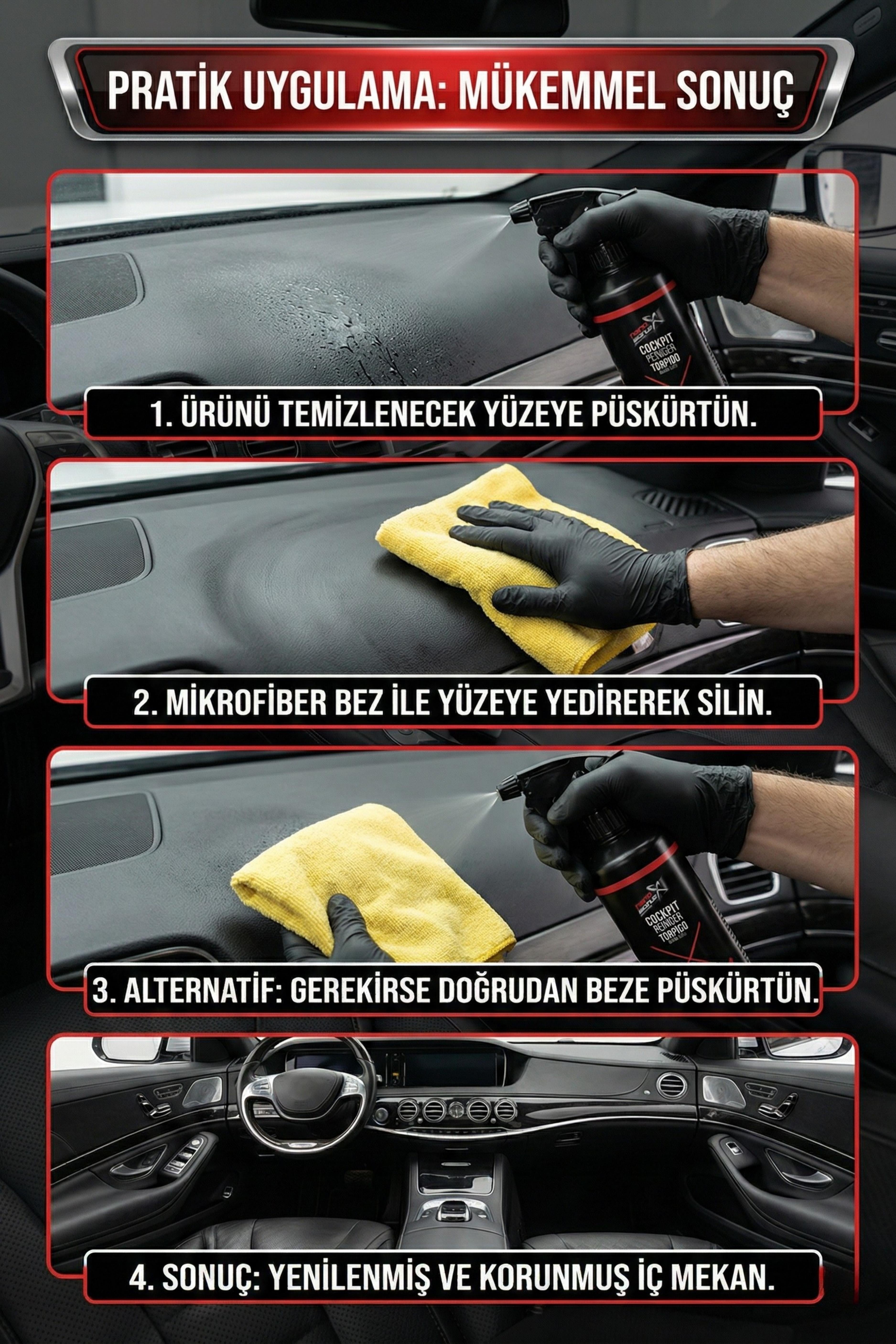 NanoBorTeX Torpido Bakım ve Yenileyici Sprey - Antistatik & UV Korumalı Araç İçi Plastik Temizleyici 500 ML