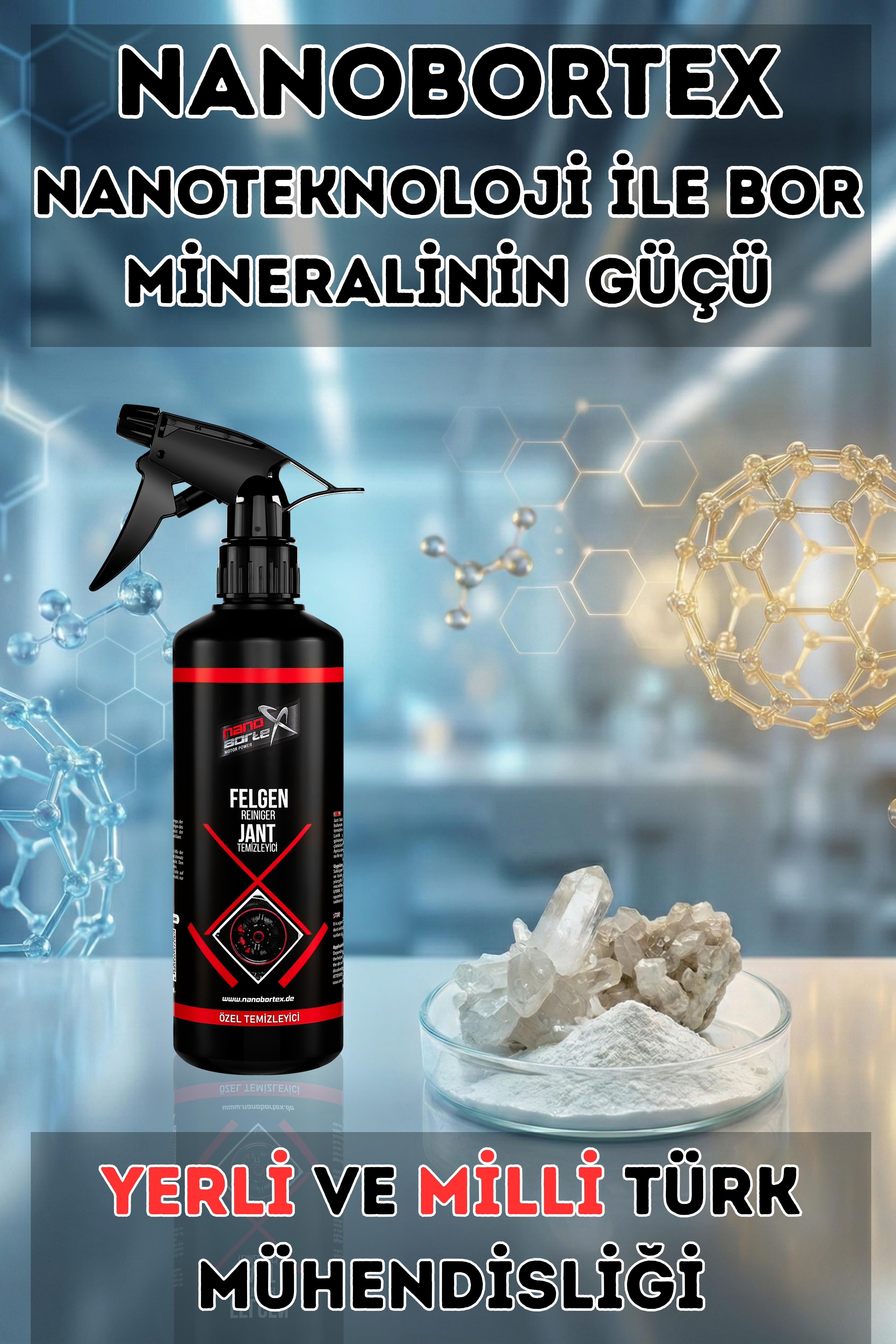 NanoBorTeX Jant ve Plastik Temizleyici - Güçlü Balata Tozu, Yağ ve Çamur Sökücü 500 ML