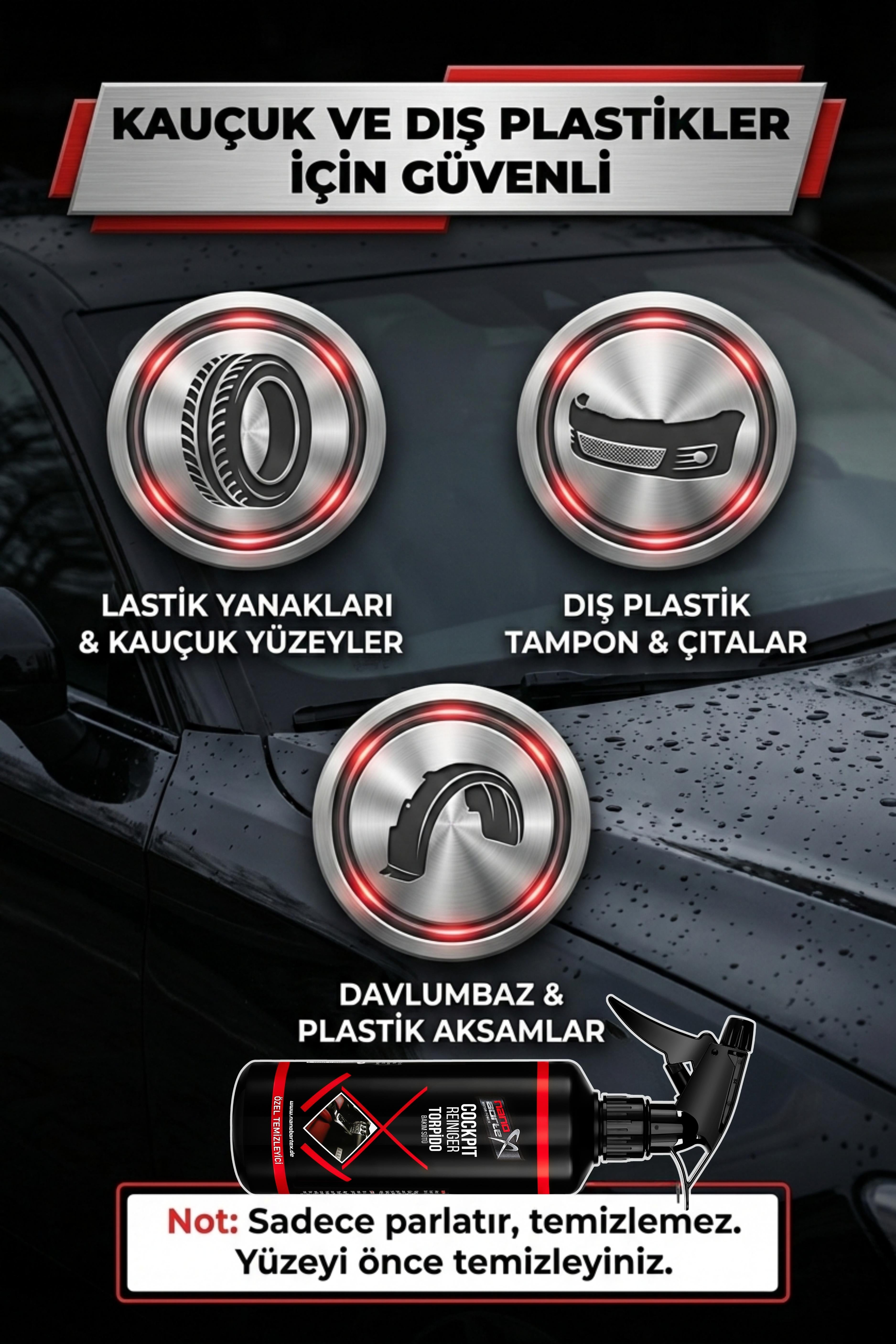 NanoBorTeX Lastik Parlatıcı ve Yenileyici Sprey - Uzun Süreli Islak Görünüm ve Derin Siyahlık 500 ML