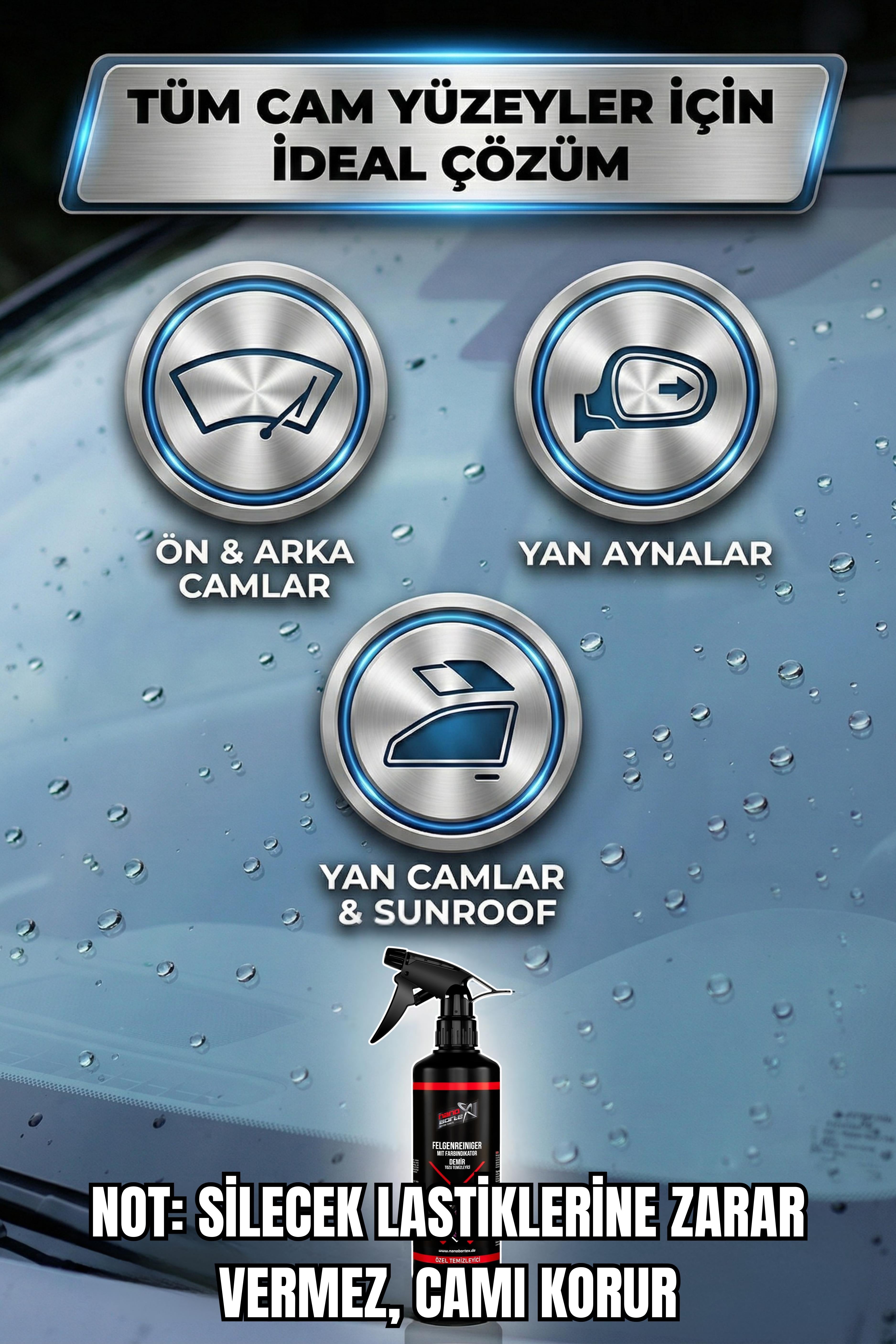 NanoBorTeX Yağmur Kaydırıcı & Su İtici Sprey - Kristal Netliğinde Görüş ve Güvenli Sürüş 500 ML