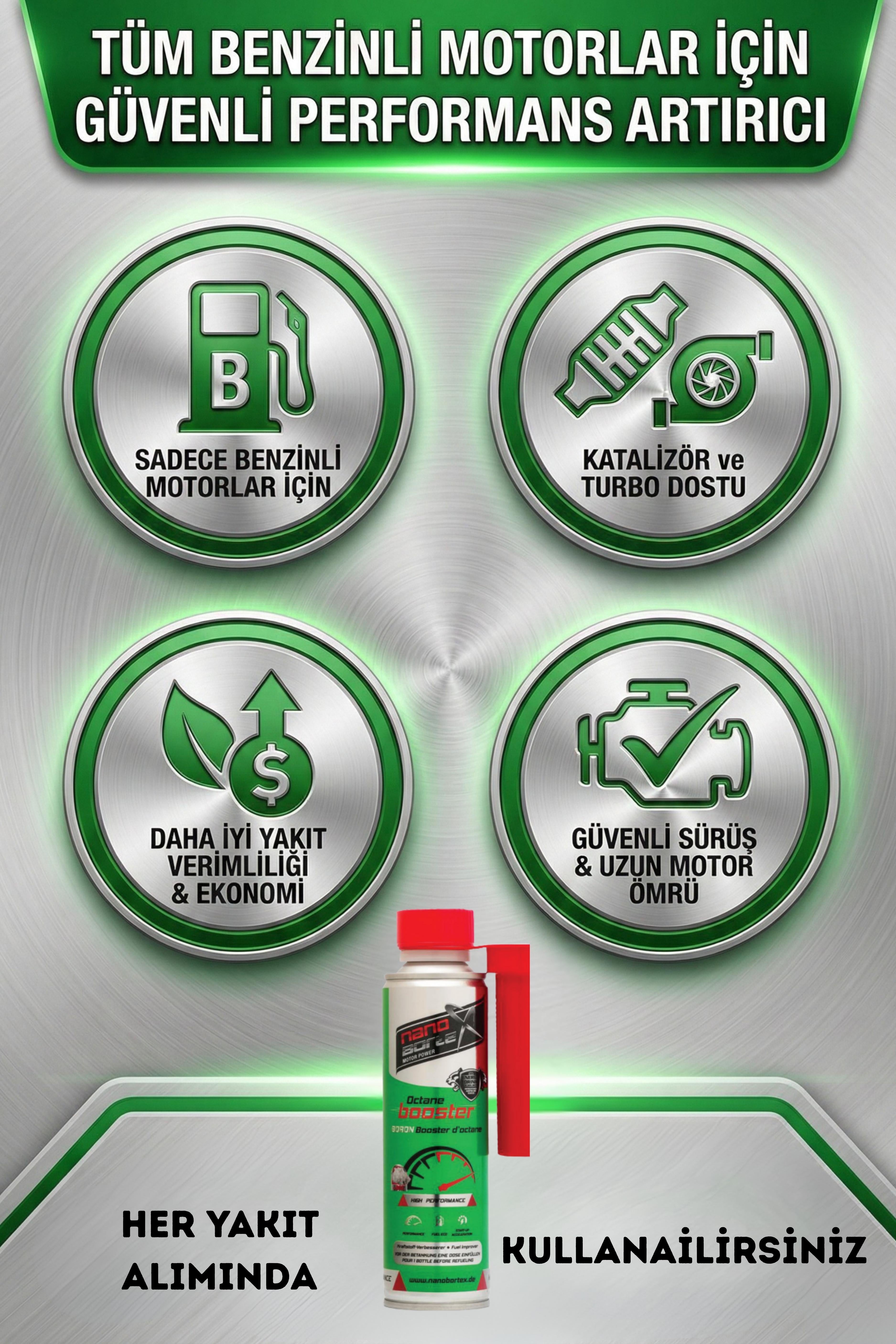 NanoBorTeX Bor Katkılı Oktan Artırıcı 2in1 - Benzin Performans Artırıcı & Yakıt Sistem  Temizleyici