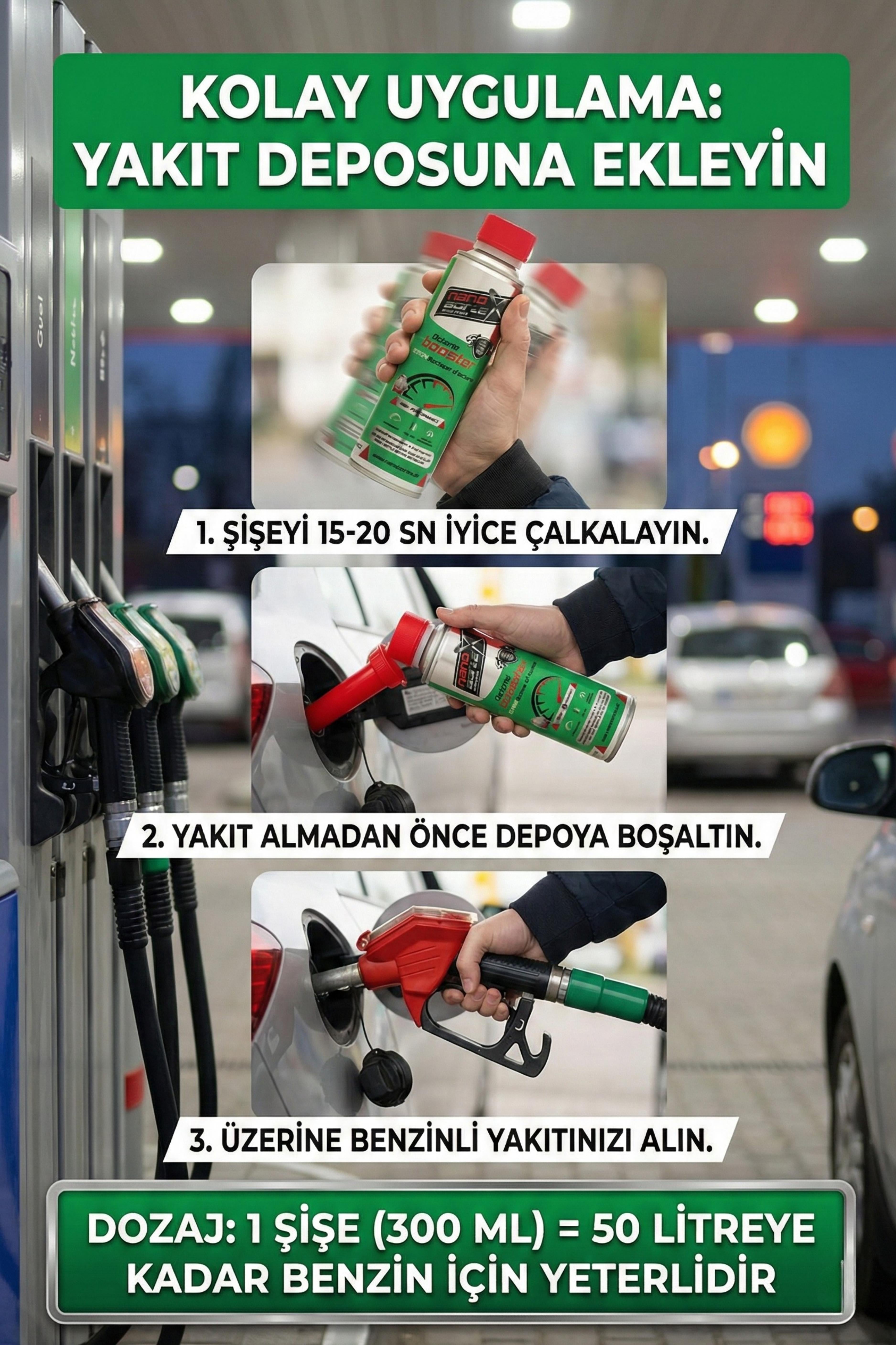 NanoBorTeX Bor Katkılı Oktan Artırıcı 2in1 - Benzin Performans Artırıcı & Yakıt Sistem  Temizleyici