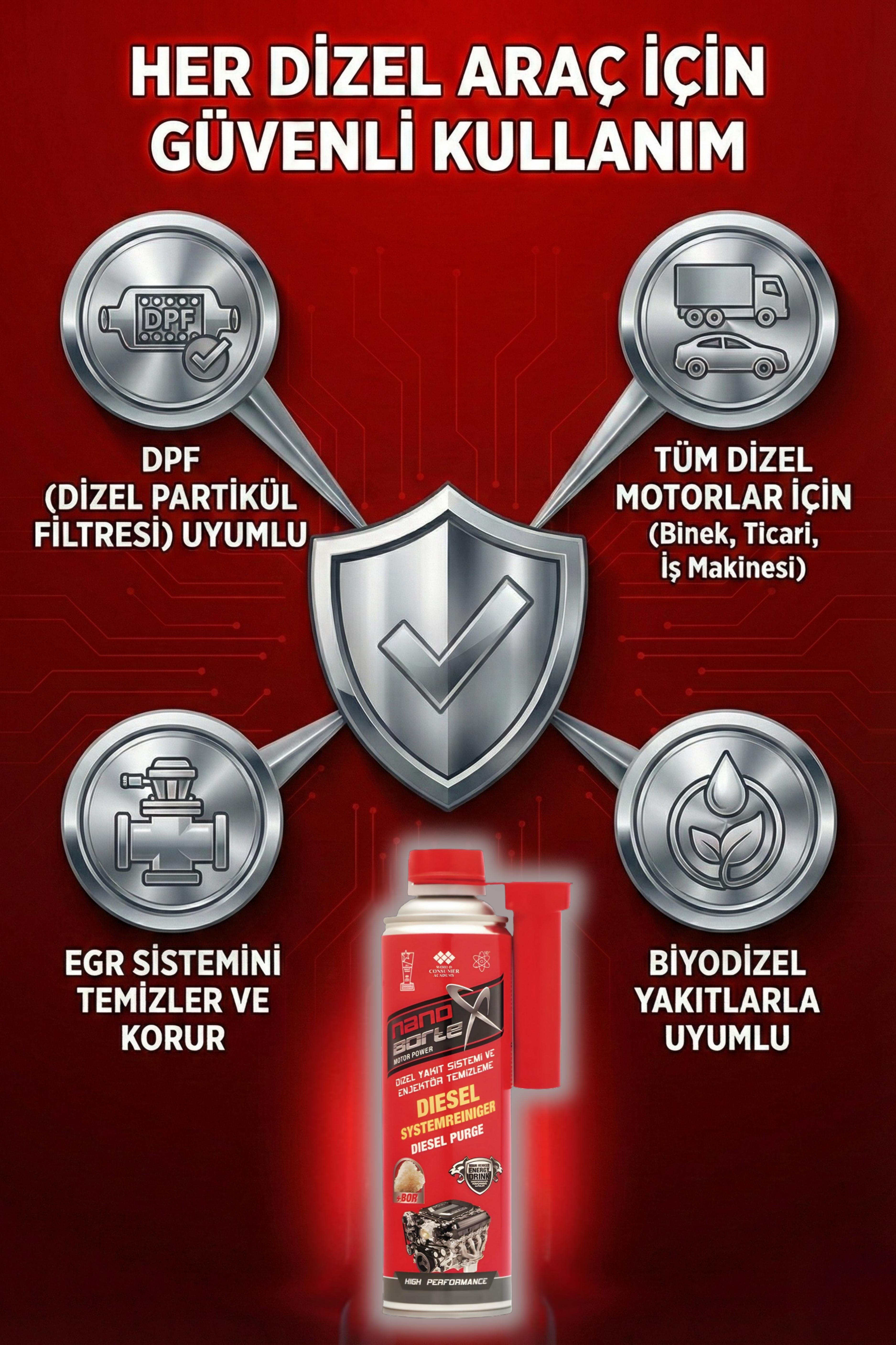 Nanobortex Dizel Sistem Temizleyici - Yakıt Tasarrufu Sağlayan Enjektör Temizleyici Bor Katkısı