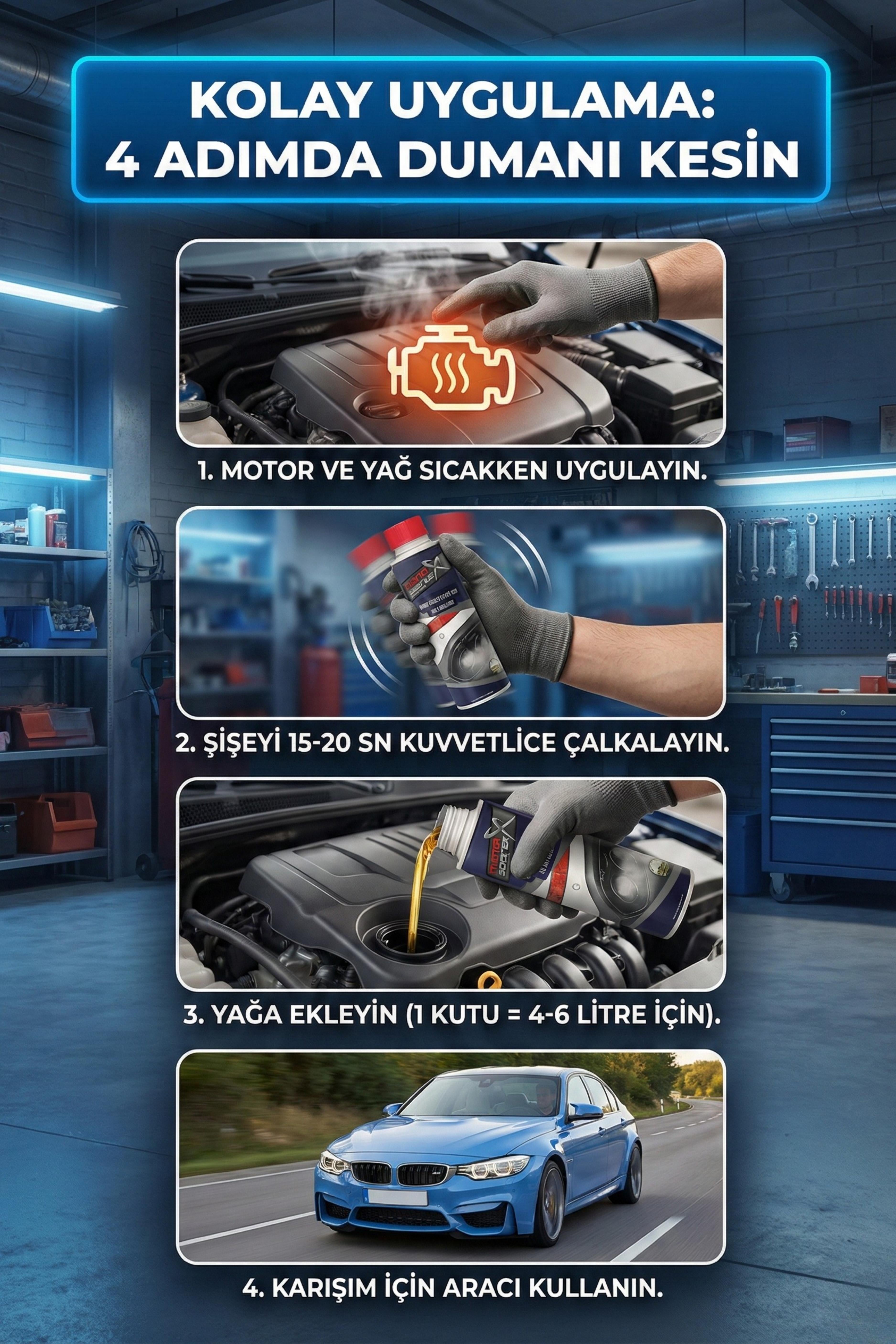NanoBorTeX Duman Kesici & Yağ Yakma Önleyici Motor Yağ Katkısı - Mavi ve Kara  Duman Durdurucu
