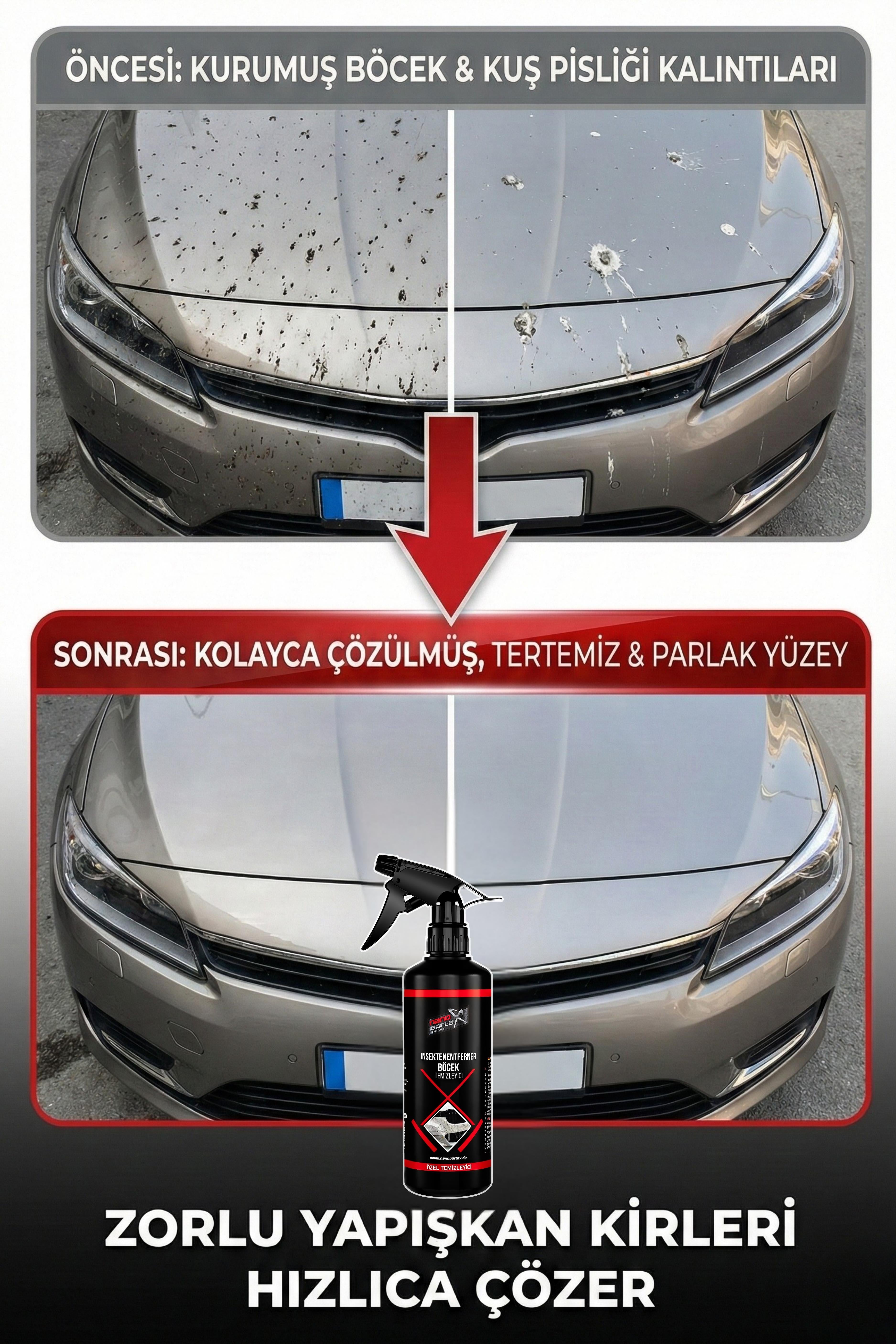 NanoBorTeX Böcek ve Kuş Pisliği Temizleyici - Araç Dış Yüzey Hızlı Leke Çıkarıcı 500 ML